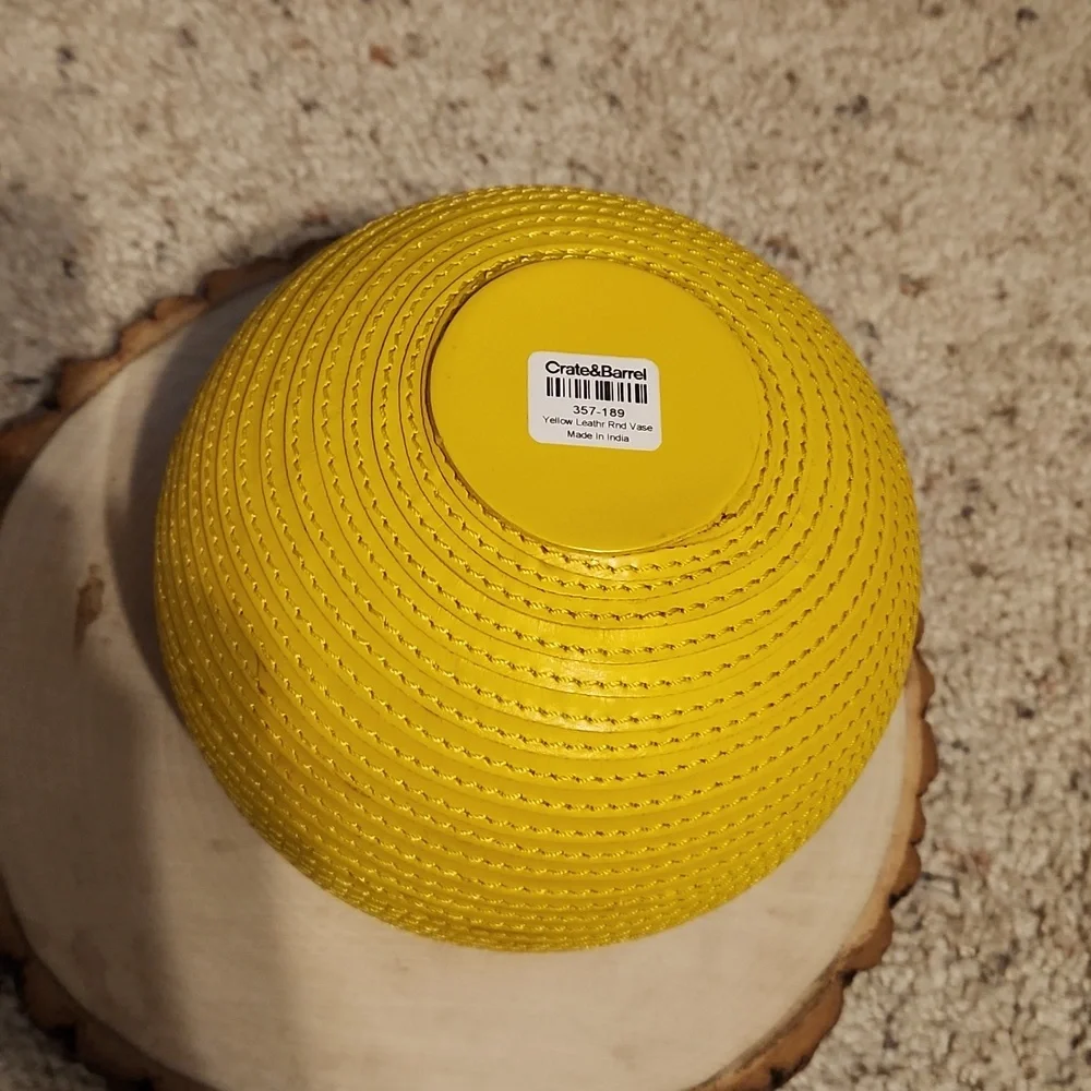 Crate & Barrel Yellow Leather Round Vase